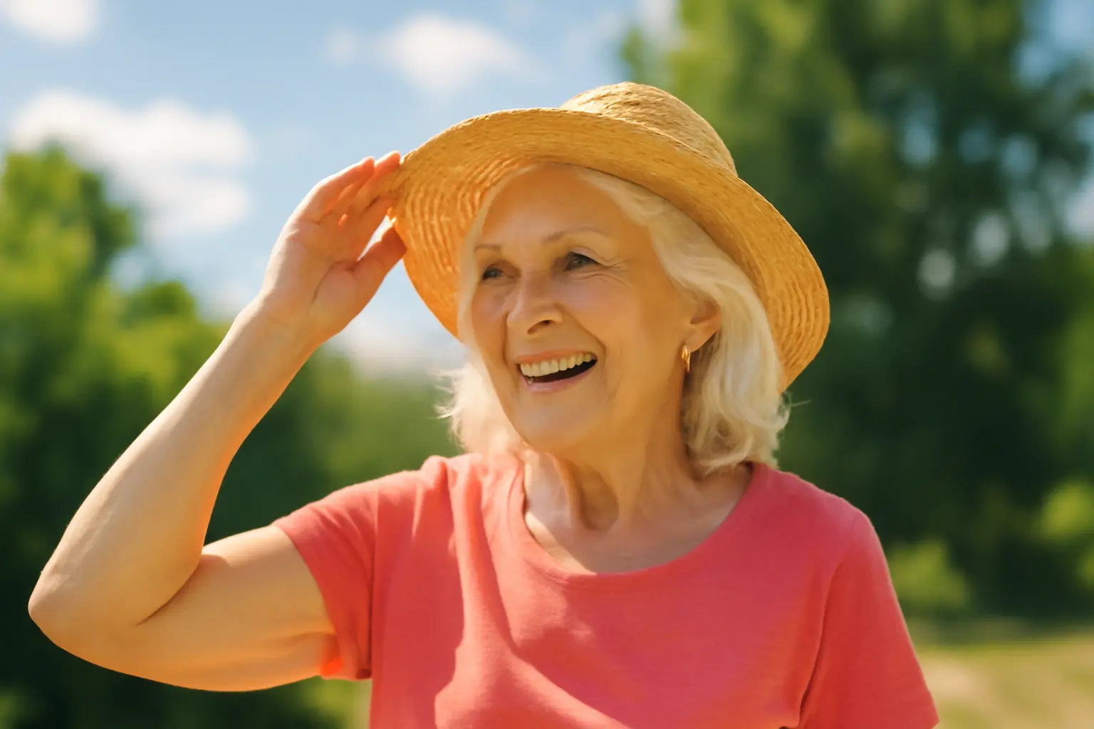 old woman enjoying summer after taking magnesium supplements